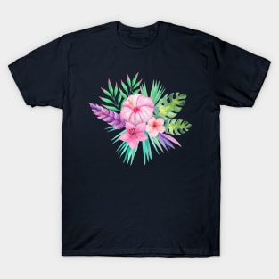 Tropical Flowers Floral Bouquet Pink T-Shirt